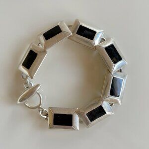 Vintage Sterling Silver and Onyx Link Bracelet
